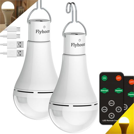 USB Rechargeable LED Bulbs with Remote Timer, 5 Modes, 1800mAh for Camping