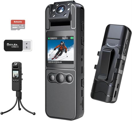 Mini caméra corporelle FHD 1080P 64 Go écran 1.4" vision nuit 180°