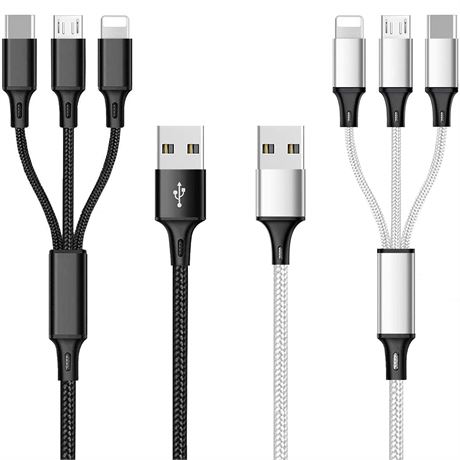 Câble de Charge Multi-USB 3-en-1 3A Type C Micro Lightning 4FT 2 Pcs