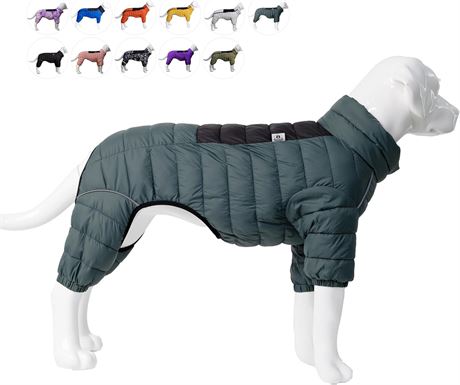 Dog Coat Warm Jacket, 4-Leg Waterproof Reflective Vest, Zippered ArmyGreen S