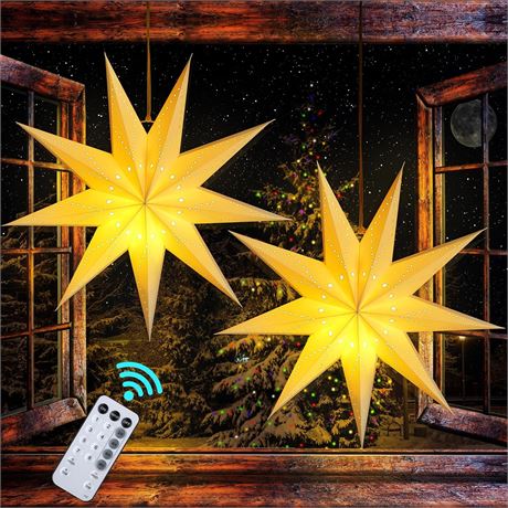 Hiboom Paper Star Lantern 24 Inch, 8-Mode 50 LEDs Fairy String Lights (2pc)