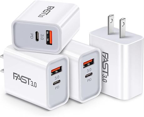 iSeekerKit 20W USB-C Chargers – 4 Pack, Dual PD & QC3.0