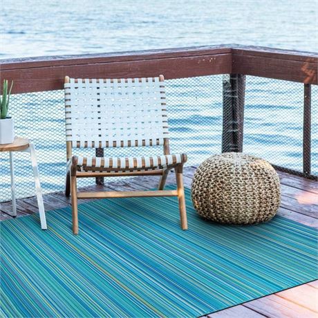 SMM006 Reversible Plastic Rug - Waterproof Portable Mat, Blue, 8x10 ft