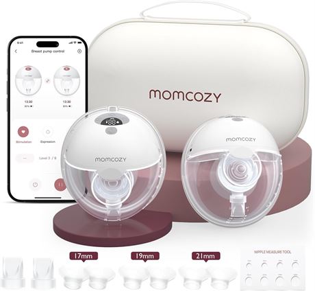 Momcozy M5 Smart App-Controlled Wearable Breast Pump, 2-Pack BPA-Free