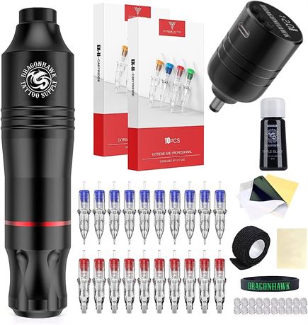 Dragonhawk Wireless Tattoo Machine Kit with Needles
