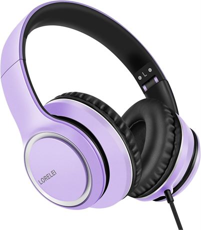 LORELEI X8 Over-Ear Wired Headphones with Mic, 3.5mm Plug (Dark Purple)