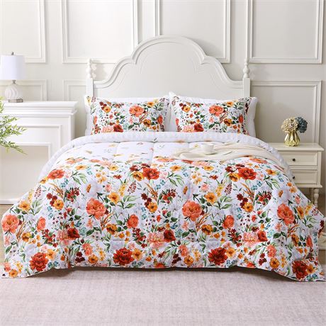 Mooreeke Floral Full Size Comforter Set, Red Blossoms, Bed in a Bag