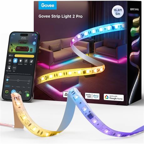 Govee RGBWWIC Strip Light 2 Pro with Matter, 16.4ft Smart LED Strip