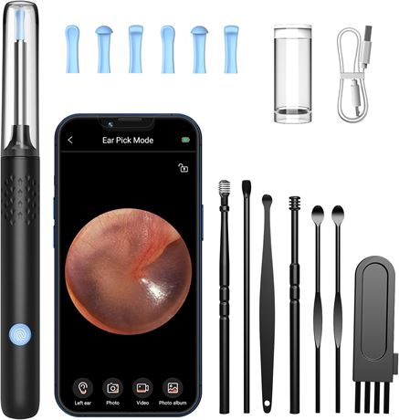 Nettoyeur d'oreille 7 pi ces avec cam ra 1080P et otoscope LED