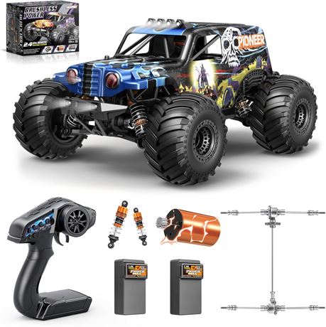Brushless RC Cars 4WD Monster Truck with Oil Shocks, 42mph, 2x 2S LiPo