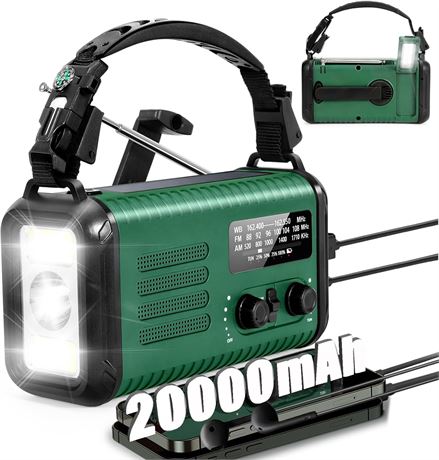 Emergency Solar Hand Crank Radio 20000mAh AM/FM/NOAA Phone Charger SOS