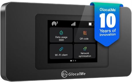 GlocalMe DuoTurbo 4G LTE Hotspot WiFi 200 Pays, SIMFREE, 10 Appareils, Noir