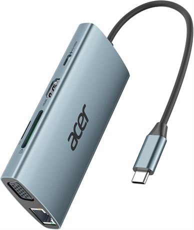 Hub Acer USB-C 9-en-1 HDMI 4K VGA RJ45 USB 100W SD TF Multiport