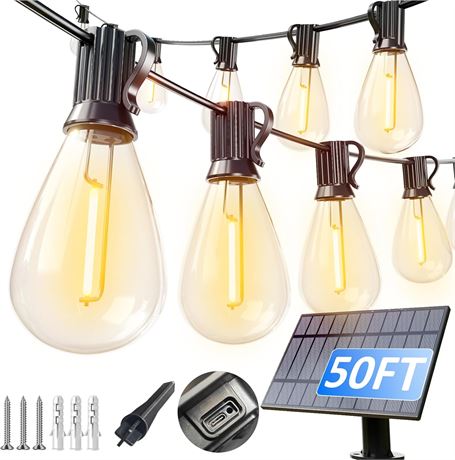 luckystyle 50FT Solar String Lights Outdoor Waterproof USB Patio Shatterproof