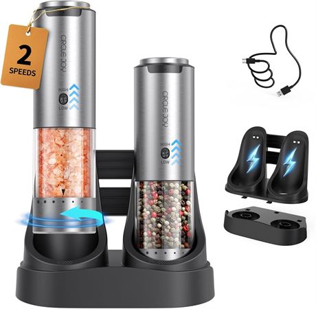 Circle Joy Salt & Pepper Grinder Set with Dual Charging Station, Speed Control