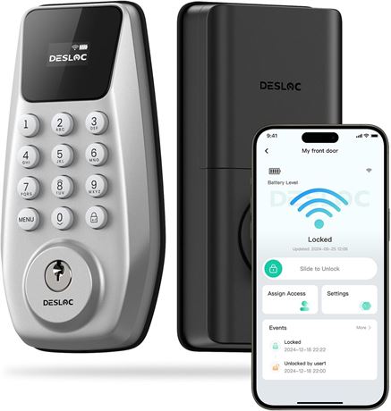 DESLOC C100 Plus: serrure connect e Wi Fi,  cran, clavier, 100 PIN, 6 mois