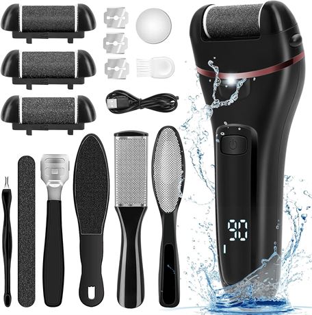 Electric Callus Remover, 2-Speed Rechargeable Foot File with 3 Rollers