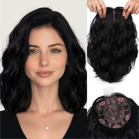 LEEONS 11-Inch Short Wavy Hair Topper for Women, 6.5x6.5 Base