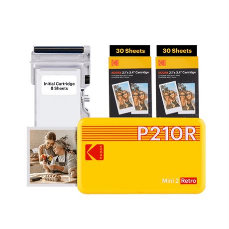 KODAK Mini 2 Retro Bluetooth Photo Printer (2.1x3.4in) +68 Sheets, Yellow