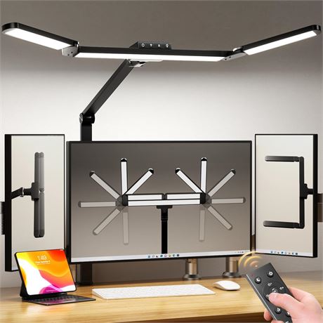 Airlonv LED Desk Lamp with Clamp, 24W, Stepless Dimming & Color Temp, Memory