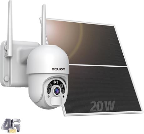 Caméra LTE 4G SOLIOM + panneau solaire 20W, 360°, 24/7, SL800