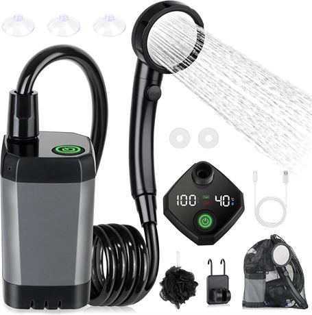 Spopal 6000mAh Rechargeable Camping Shower with LED Display, 4 Spray Modes, IPX7