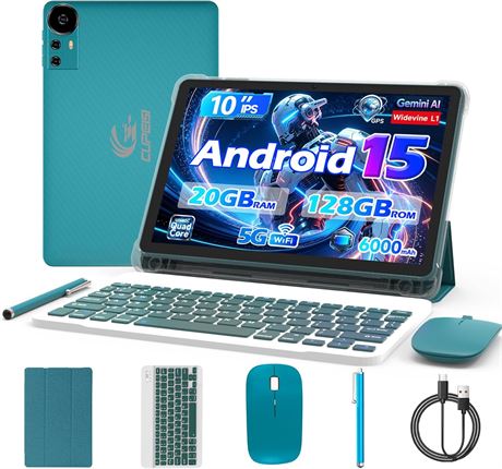 Android 15 Tablet, 10-Inch, 20GB RAM + 128GB ROM, 2TB Expandable, 2-in-1
