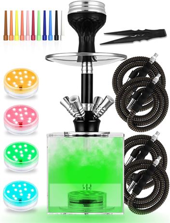 Hookah Set 4 Hose Acrylic Cube Hookah - Upgraded Tank, Easy Clean