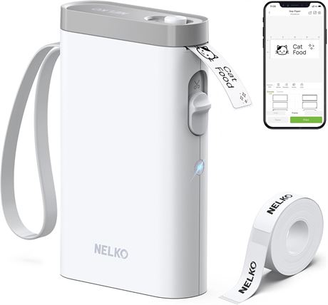 Nelko P21 Portable Bluetooth Label Printer with Tape, Wireless Cutter, White