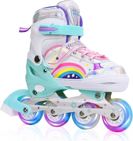 Adjustable Inline Skates for Kids, Rainbow Skates with Light-Up Wheels
