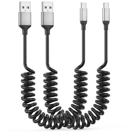 Câble USB-C Spirale Voiture 2pcs Charge Rapide