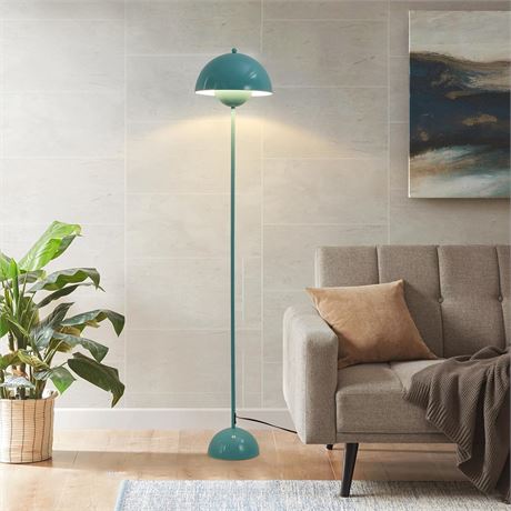 Flowerpot Floor Lamp - Industrial Tall Reading Lamp, Metal Shade, Light Blue