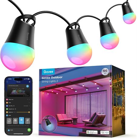 Govee Smart Outdoor String Lights 96ft RGBIC IP65