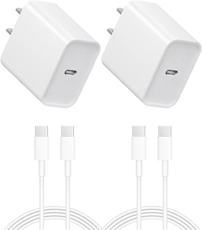 USB C Charger Block, 2 Pack Fast Charging Wall Adapter with Cable for iPhone