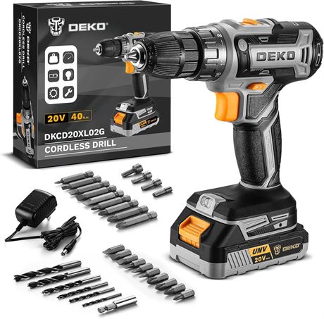 DEKO PRO Cordless Drill 20V Power Drill Set with Battery & Charger