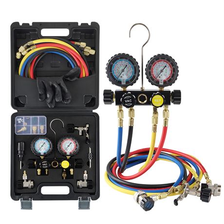 Lichamp HVAC Gauges with Hoses, AC Manifold for R134A/R410A/R404A/R22