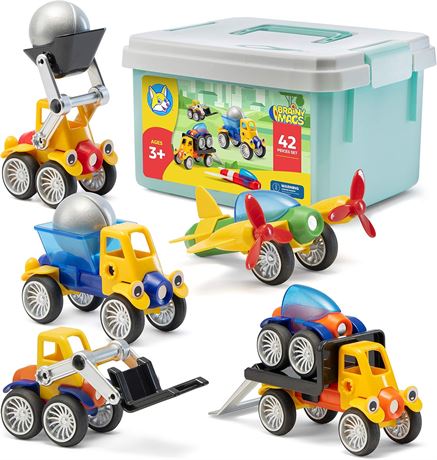 Magnetic Toy Cars Set, 42-Piece Montessori Educational