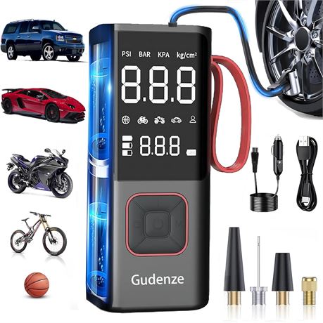 Portable Tire Inflator Air Compressor, 25000mAh, LCD Gauge, Cordless