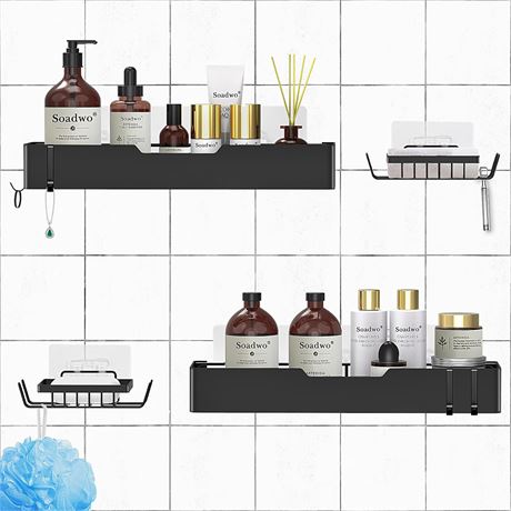 Soadwo Étagères de Douche Adhésives 4 Pack Sans Perçage Noir