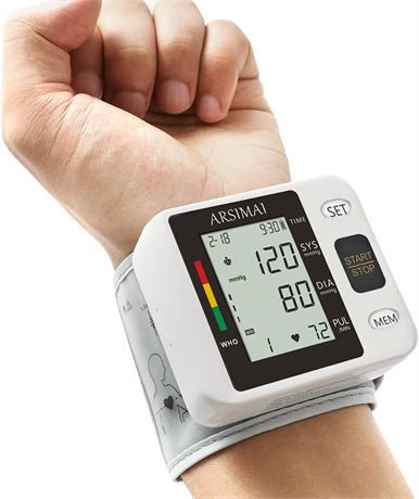 Blood Pressure Monitor - Wrist, Automatic, Portable LCD, Adjustable Cuff