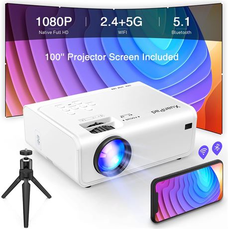 XuanPad Projector, Native 1080P, 5G WiFi & Bluetooth, 4K Supported, 6D/4P