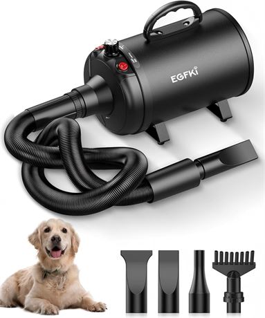 EGFKI séchoir chien 5.2HP 3800W, vitesse/température réglables, 4 buses