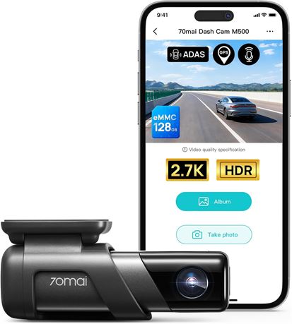 70mai M500 Dash Cam 2.7K 128GB GPS ADAS HDR Night Vision WiFi App