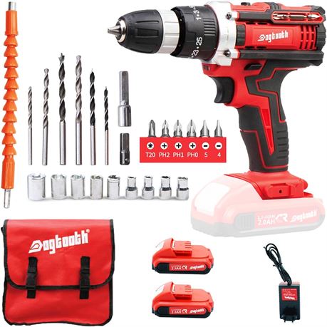 DOGTOOTH 21V MAX Drill Driver, 1350 RPM, 2 Batteries + Charger, LED