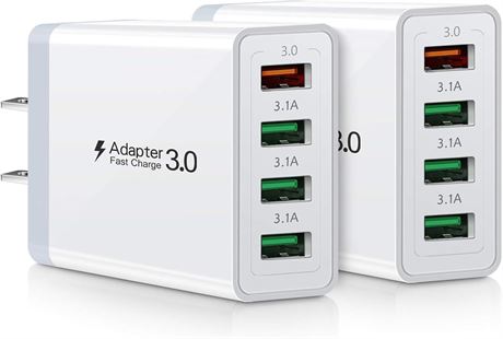 Boxeroo Chargeur Rapide 33W 2 Pack 4 Ports USB Compatible Galaxy iPhone HTC