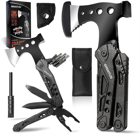 Camping Multitool 16-in-1 Survival Gear with Axe, Hammer, Pliers, Saw