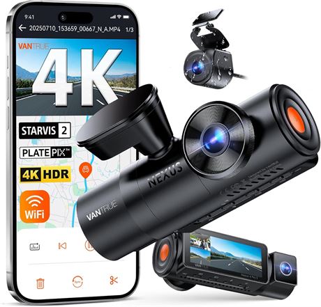 Vantrue N4 Pro S 4K 3-Channel Dash Cam for Truck, Front Inside Rear, IP67