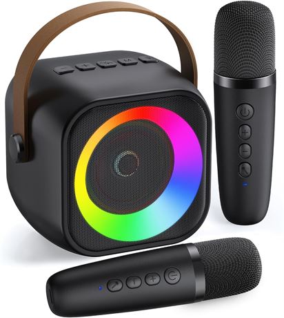 Mini Bluetooth Karaoke Machine w/ 2 Wireless Mics – Party Speaker