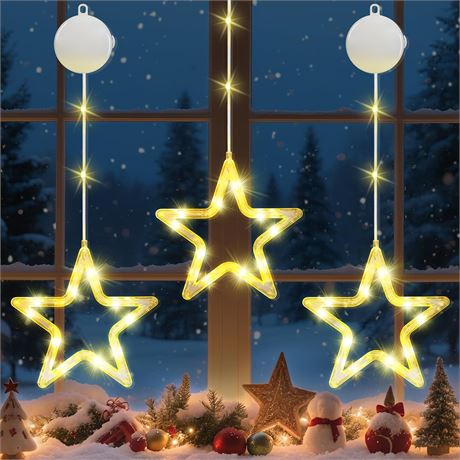 Lewondr 3PCS Christmas Window Lights, Hanging Warm Lights, Battery Powered