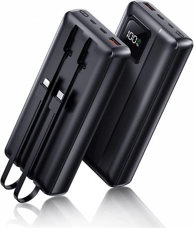 40000mAh Power Bank PD30W QC4.0 Fast Charging Built-In Cables LED Display